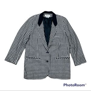 Vintage Lzinger Houndstooth Plaid‎ 100% Wool Long Jacket/blazer Size M